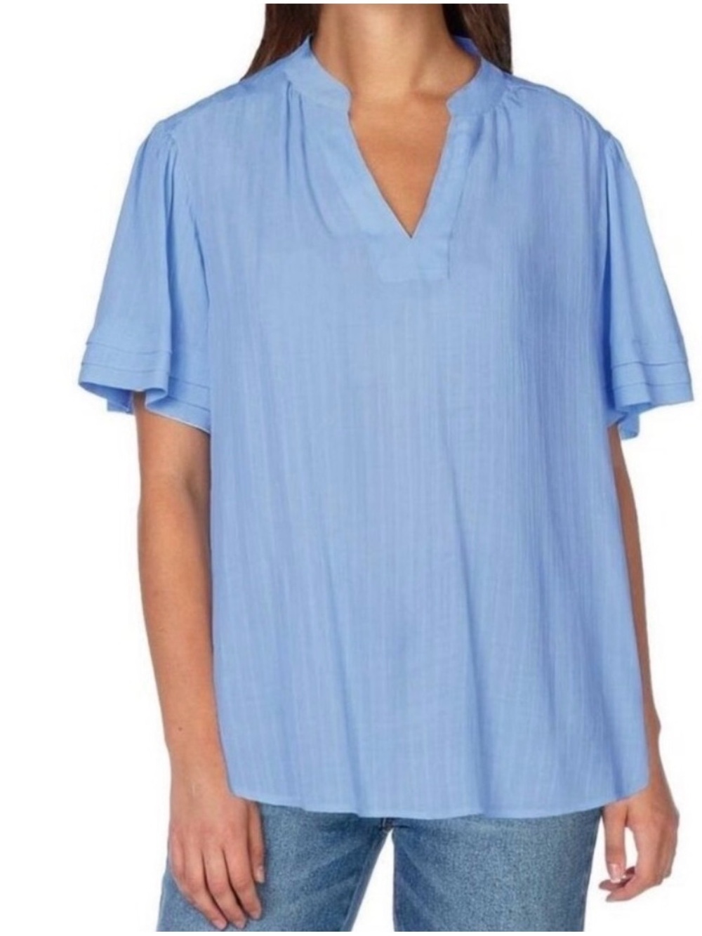Well Worn Women’s Cuffed Ruffled Sleeves Blouse | Size Medium